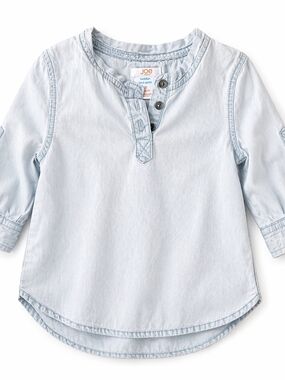 5/$35 Joe Fresh Chambray Henley Shirt 2T Light Blue Cotton Roll Tab